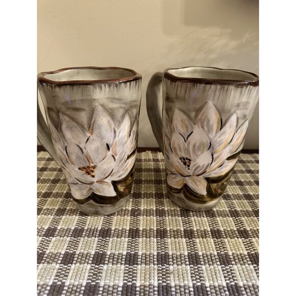 Hand-Painted TableTops Gallery Waterloo Water Lily Mugs Set Of 2 Dishwasher Safe - Picture 8 of 8